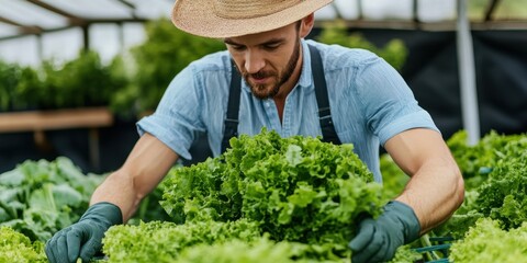 Vibrant farm landscape showcasing lush organic crops thriving under the sun, promoting sustainable agriculture.