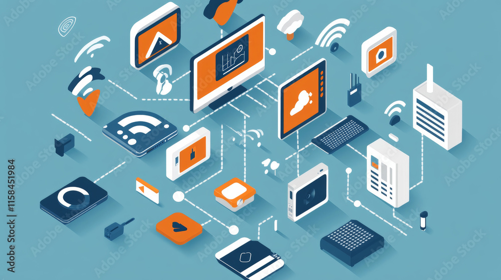 Poster abstract internet of things concept city 5g.iot internet of things communication network innovation 
