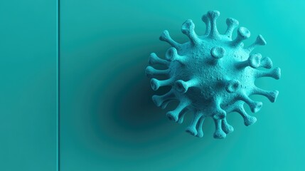 A creatively designed door handle shaped like a coronavirus, set against a striking teal background, creating a thought-provoking and artistic health-themed scene