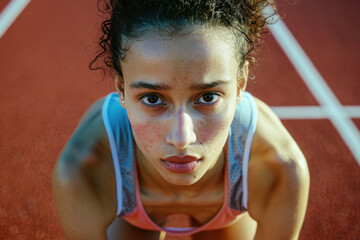 Female Athlete Poised for Race on Track