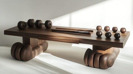 Functional desk with dumbbells and space to add your unique decor items