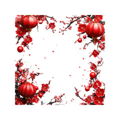 Red Lantern and Plum Blossom Frame for Lunar New Year