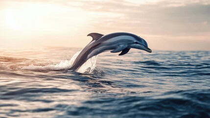 Fototapeta premium A graceful dolphin captured mid-motion on a white background, showcasing its streamlined body and joyful nature