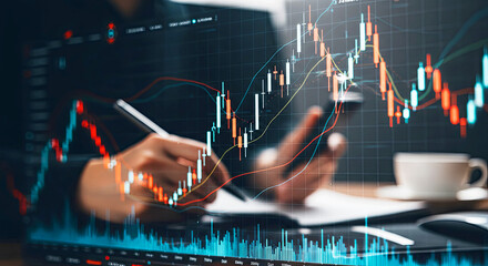 Computer screen displaying a dynamic stock market chart