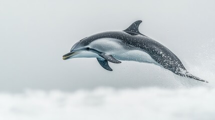 Fototapeta premium A graceful dolphin captured mid-motion on a white background, showcasing its streamlined body and joyful nature