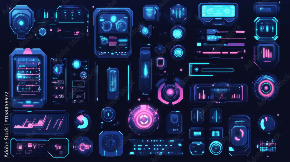 Aufkleber set of circle abstract digital technology ui futuristic hud virtual interface elements sci- fi moder