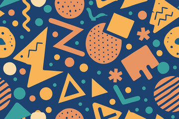 Expressive hand-drawn doodle shapes creating a vibrant seamless geometric design.
