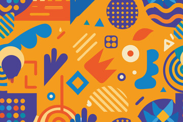 Abstract colorful seamless doodle pattern with hand-drawn geometric elements.
