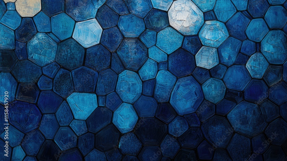 Aufkleber A mesmerizing pattern of overlapping hexagonal shapes in different blues, creating a textured, modern visual effect