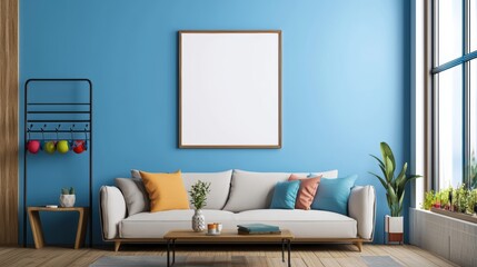 Modern living room design with blue accents interior cozy stylish