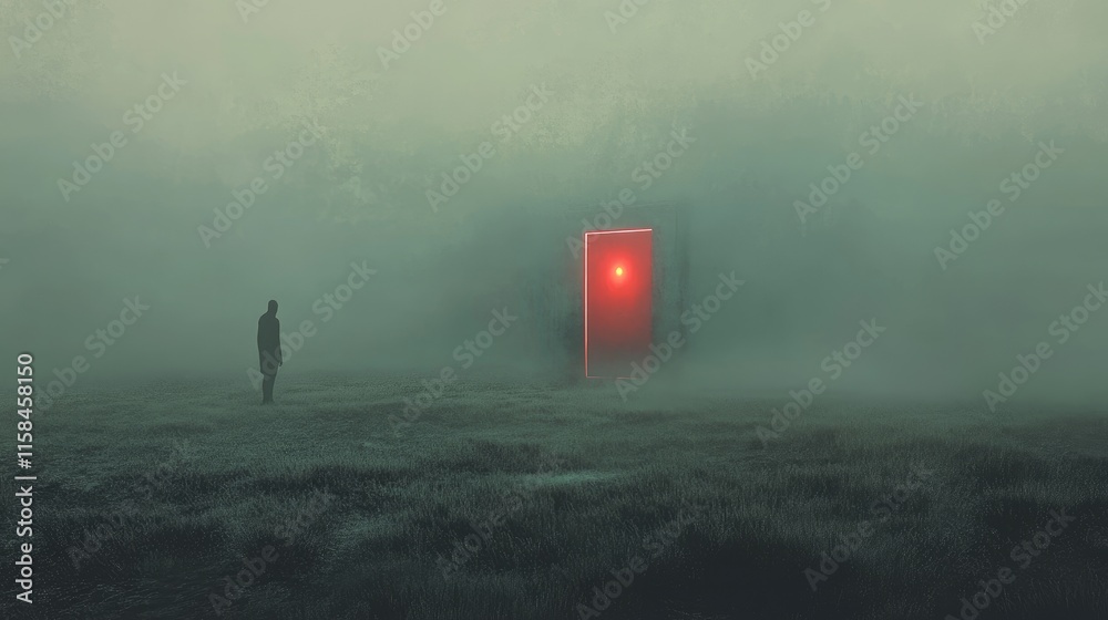 Poster a minimalist and surreal digital artwork showcasing an ethereal figure surrounded by vast emptiness,