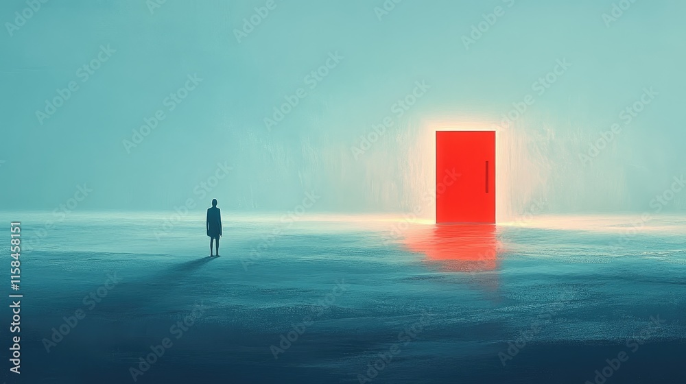 Poster a minimalist and surreal digital artwork showcasing an ethereal figure surrounded by vast emptiness,