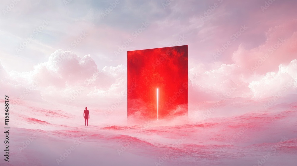 Poster a minimalist and surreal digital artwork showcasing an ethereal figure surrounded by vast emptiness,