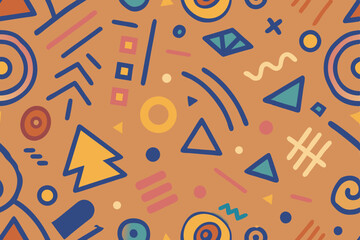 Quirky and fun seamless doodle pattern with a variety of artistic hand-drawn shapes.

