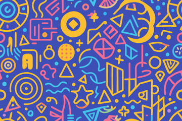 Modern seamless doodle pattern featuring hand-drawn abstract shapes and textures.
