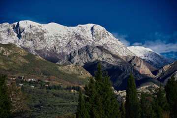 Mountain peaks in snow during winter in Montenegro