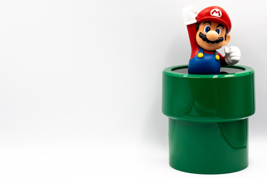 Nakhon Si Thammarat, Thailand - December 25, 2024 - Nintendo character Super Mario figure on white background