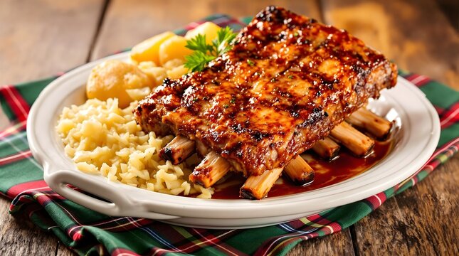 Ribbe Norwegian Roast Pork Ribs with Potatoes and Cabbage (Norwegian Cuisine)
