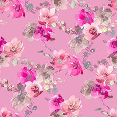 seamless pattern with pink flowers