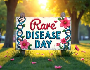 Rare disease day celebration with dna and floral design awareness poster concept