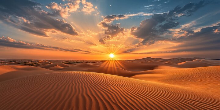 Golden hour casts a warm glow over sand dunes, enhancing the natural beauty of the landscape. Experience the mesmerizing sight of sand dunes illuminated during golden hour.