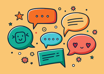 Colorful Hand-Drawn Speech Bubbles with Doodle Elements