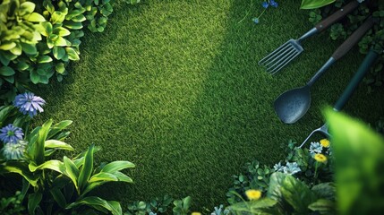 The Garden Tools on Grass