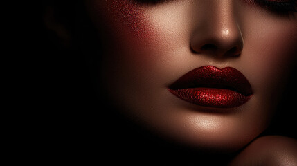 Fototapeta premium Elegant close up of lips with glossy red lipstick