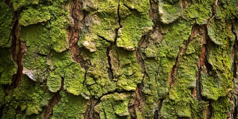 Close up of maple tree bark featuring lush moss, showcasing the intricate textures and natural beauty of the maple tree bark in a vibrant ecosystem.