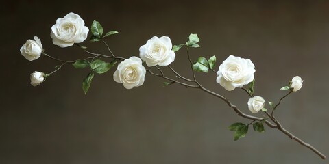 A branch of beautiful white roses free of thorns, perfect for enhancing decorations at any holiday or special occasion, showcasing the elegance and charm of white roses in any setting.