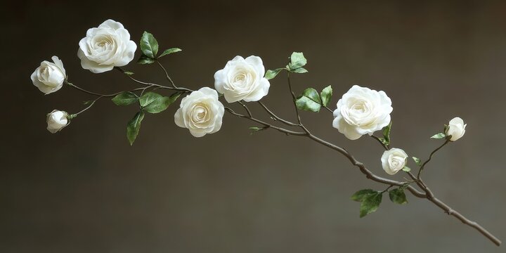 A branch of beautiful white roses free of thorns, perfect for enhancing decorations at any holiday or special occasion, showcasing the elegance and charm of white roses in any setting.