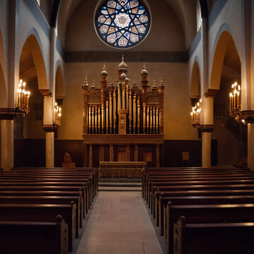 Synagogen - Synagoge mit Torarolle und Bima im Zentrum