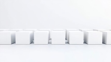 A minimalistic arrangement of white cubes on a plain surface, emphasizing simplicity and modern design.