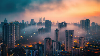 Hazy Skyline Over a Bustling Urban Jungle