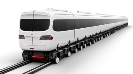 Naklejka premium A modern white train on tracks, emphasizing sleek design and efficient transportation.