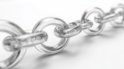 Obraz premium A close-up of a transparent chain link, emphasizing its smooth surface and interconnected design, set against a minimalist white background.