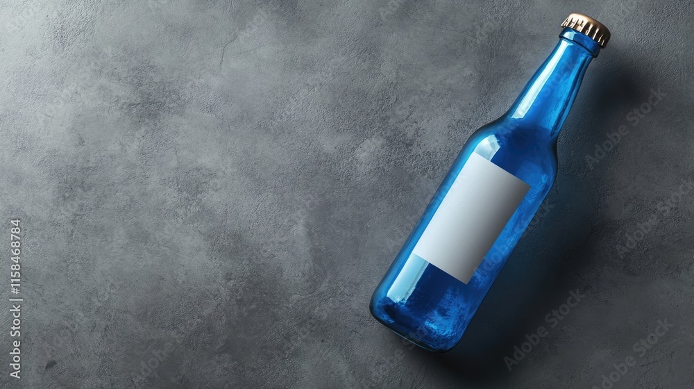Aufkleber a sleek blue beer bottle with a blank label, placed on a grey surface, highlighting its elegance and