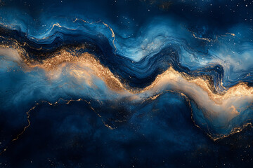 Abstract Blue and Gold Swirling Marble Texture