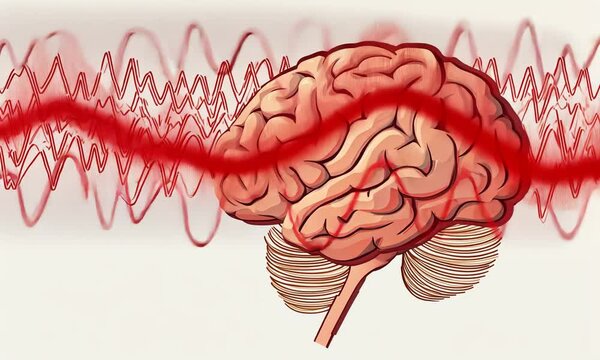 Human Brain with Stylized EEG Waves Illustrating Neurological Activity