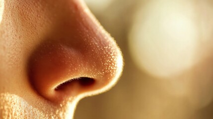 Close up of red irritated nose, emphasizing the discomfort and struggle of allergies or cold symptoms, highlighting the human vulnerability and resilience in the face of common ailments.