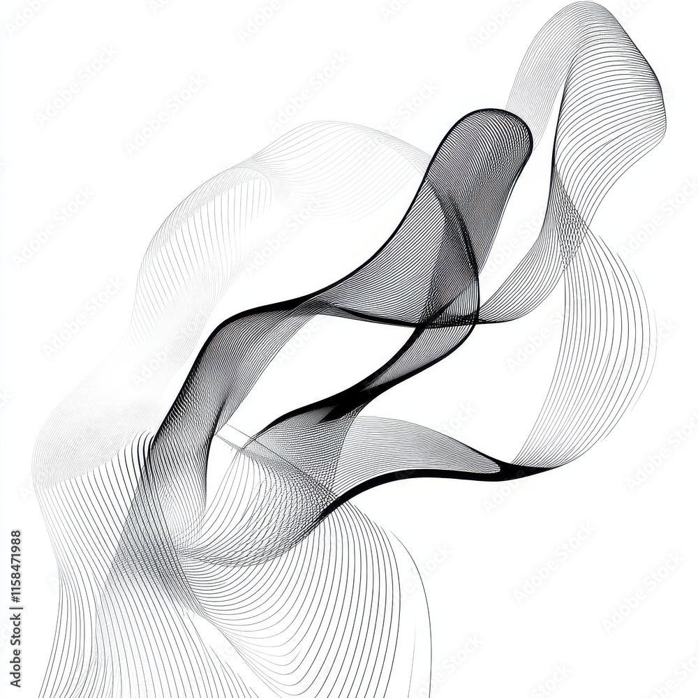 Poster abstract black waves gracefully flowing in a dynamic pattern, creating a sense of movement and fluid