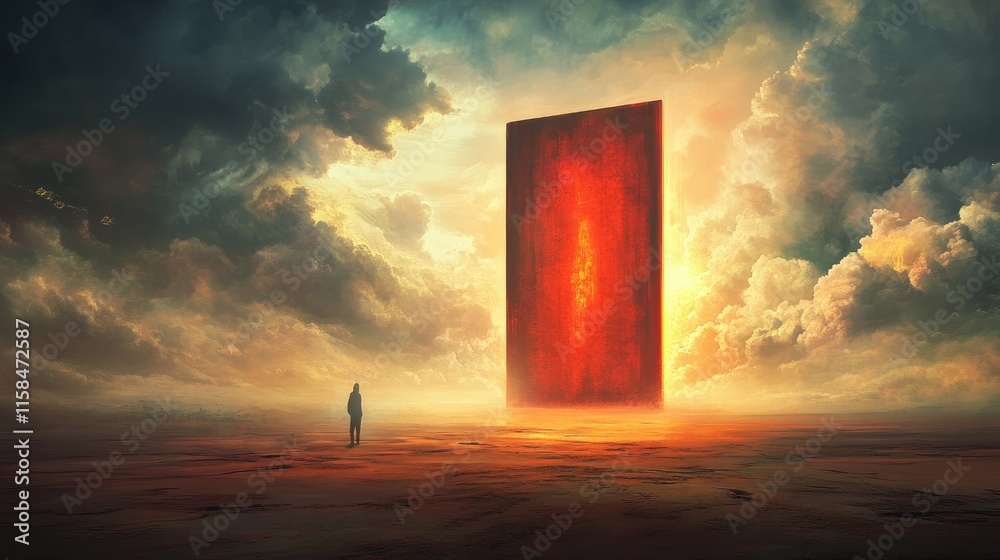 Aufkleber a surreal digital art scene featuring an ethereal figure standing in the middle of an empty landscap