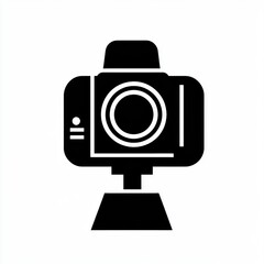 Fototapeta premium Stylized black silhouette of a camera on a white background, perfect for photography enthusiasts.