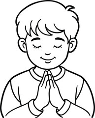 Boy's Praying Hands Vector Line Art on White Background, Spiritual Minimalist Artwork.