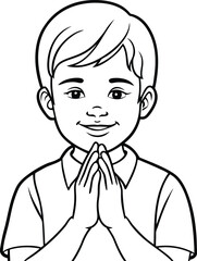 Boy's Praying Hands Vector Line Art on White Background, Spiritual Minimalist Artwork.