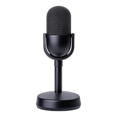 Classic black microphone with a stand, perfect for podcasts, voice recording, and professional broadcasting.