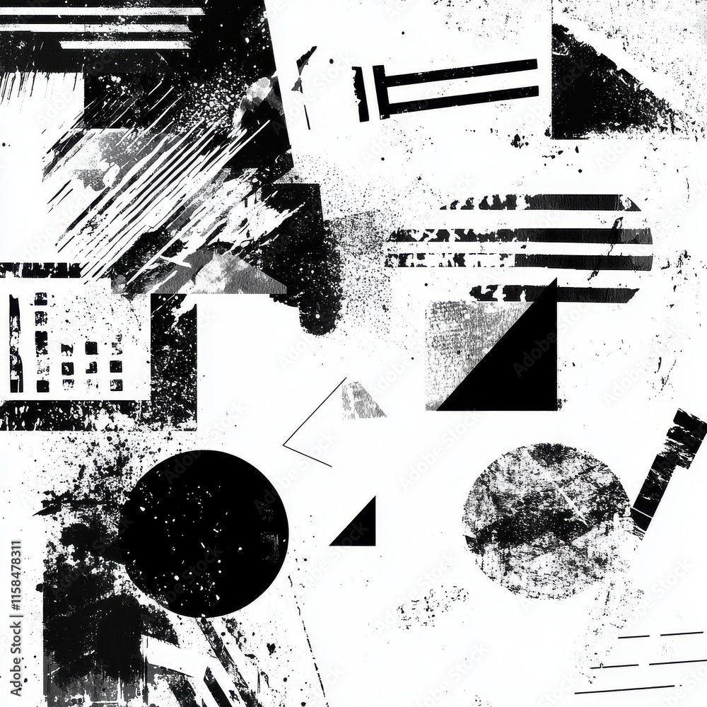 Poster abstract black and white geometric patterns create a dynamic visual interplay of shapes and textures