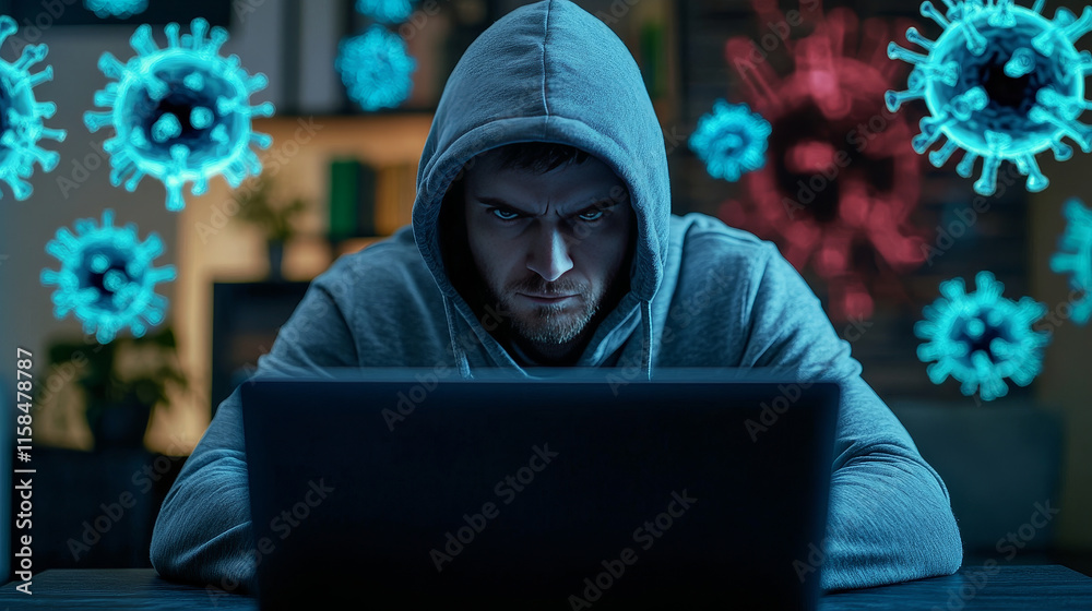 Poster abstract word signal or are warned that it has been hacked by viruses, malware or hackers on a red d