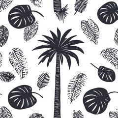Stylized illustration of palm trees and tropical leaves on a white background, showcasing a modern botanical design.