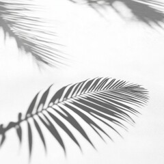 Fototapeta premium Elegant shadows of tropical palm leaves on a soft white surface, creating a serene and calming atmosphere.